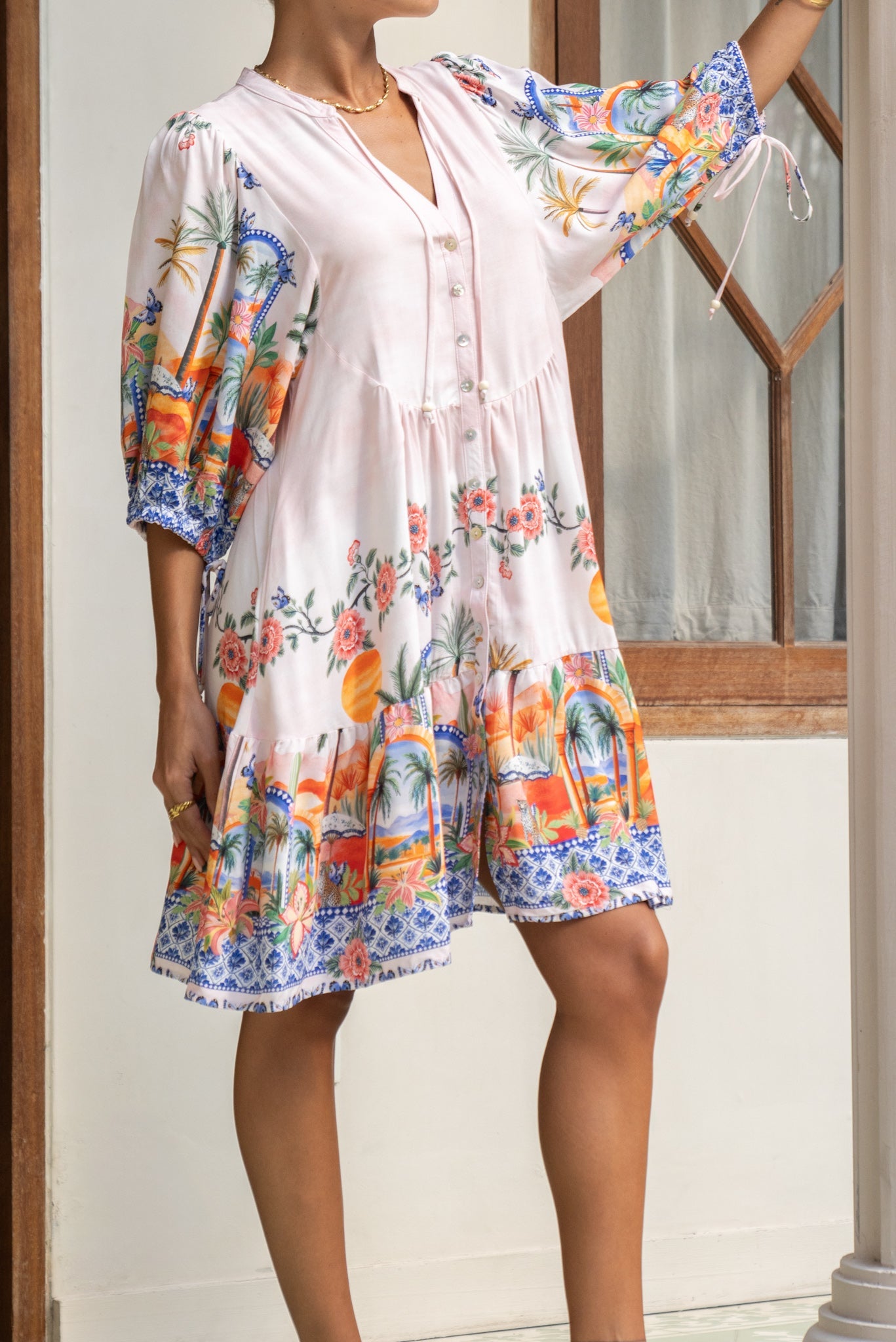 Heychic Zoraida Multicolour Tropical Button Down Mini Dress (Multi)