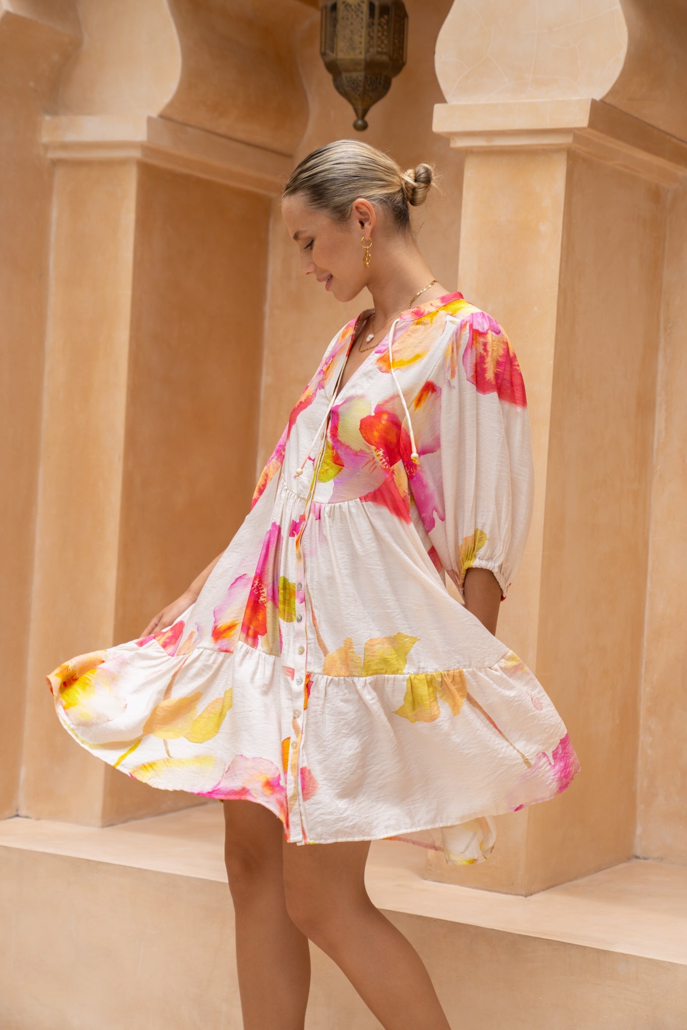 HEYCHIC Jacinta Floral Button Down Mini Dress (Pink)