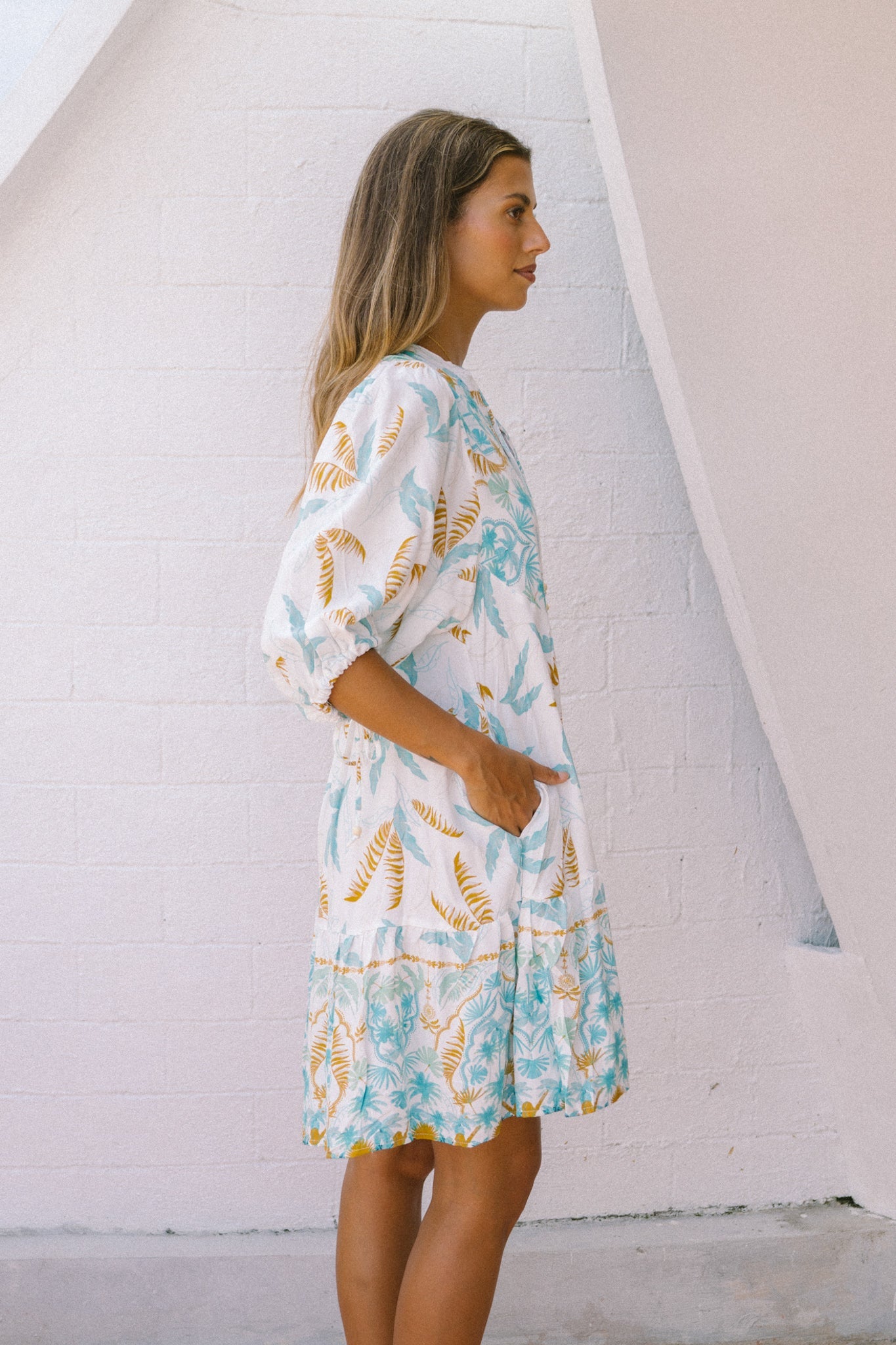 Heychic Wisteria Floral Boho Button Down Mini Dress (Blue)