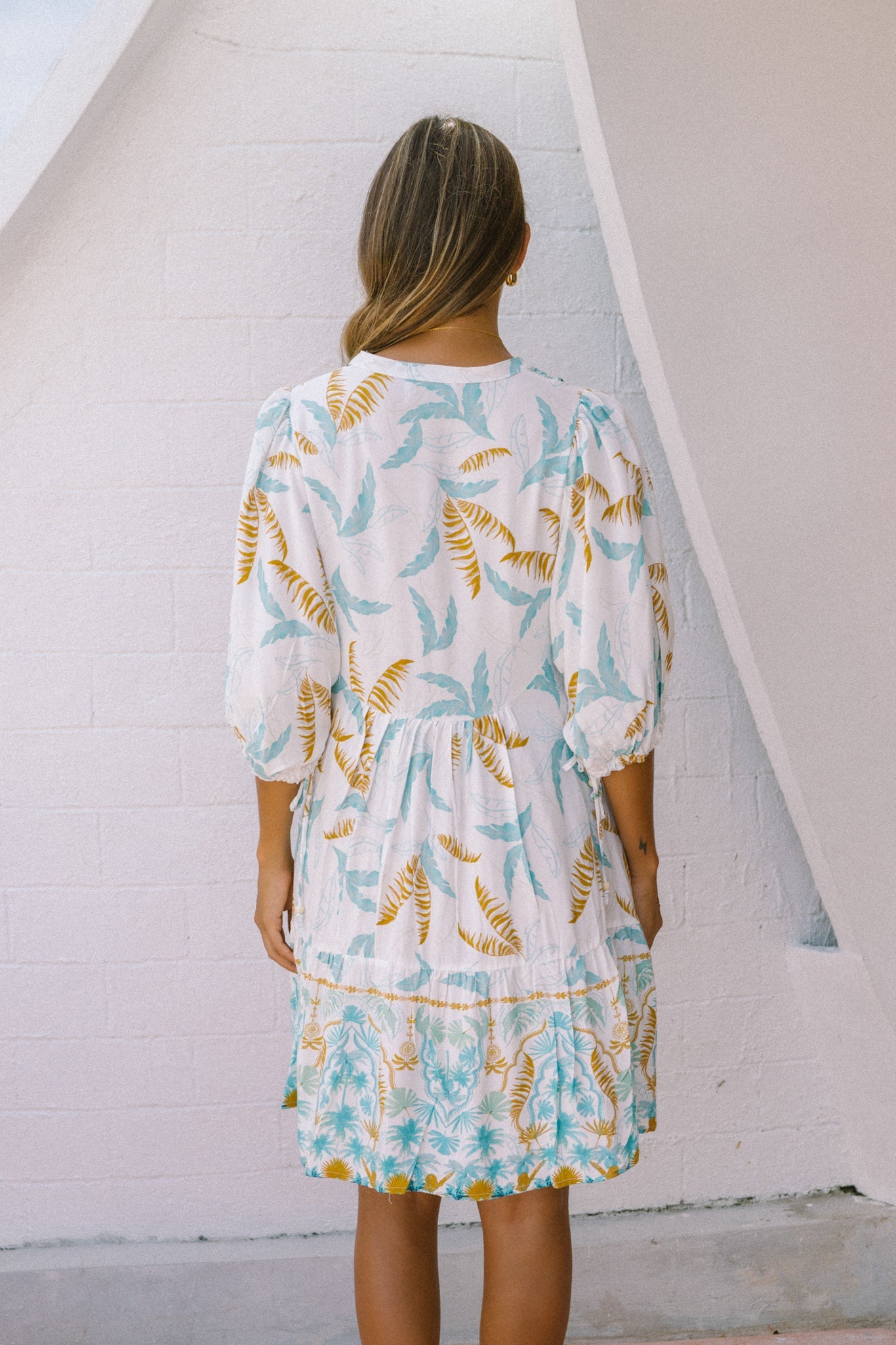 Heychic Wisteria Floral Boho Button Down Mini Dress (Blue)