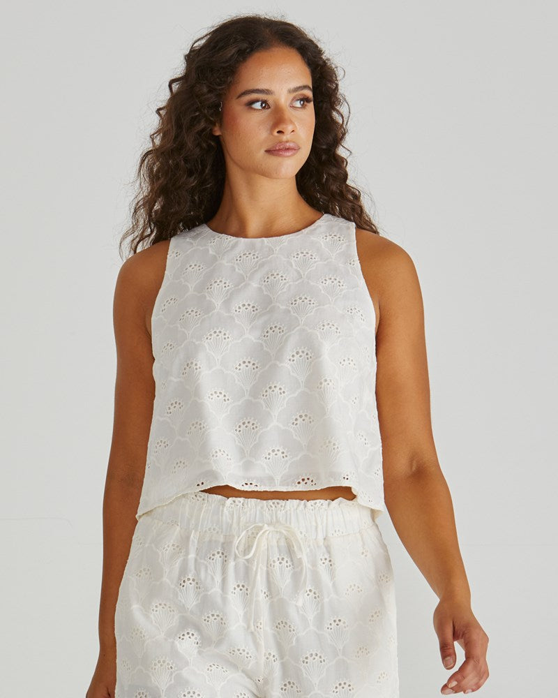 Sass Clothing Zimmy Broderie Tank (Cream)