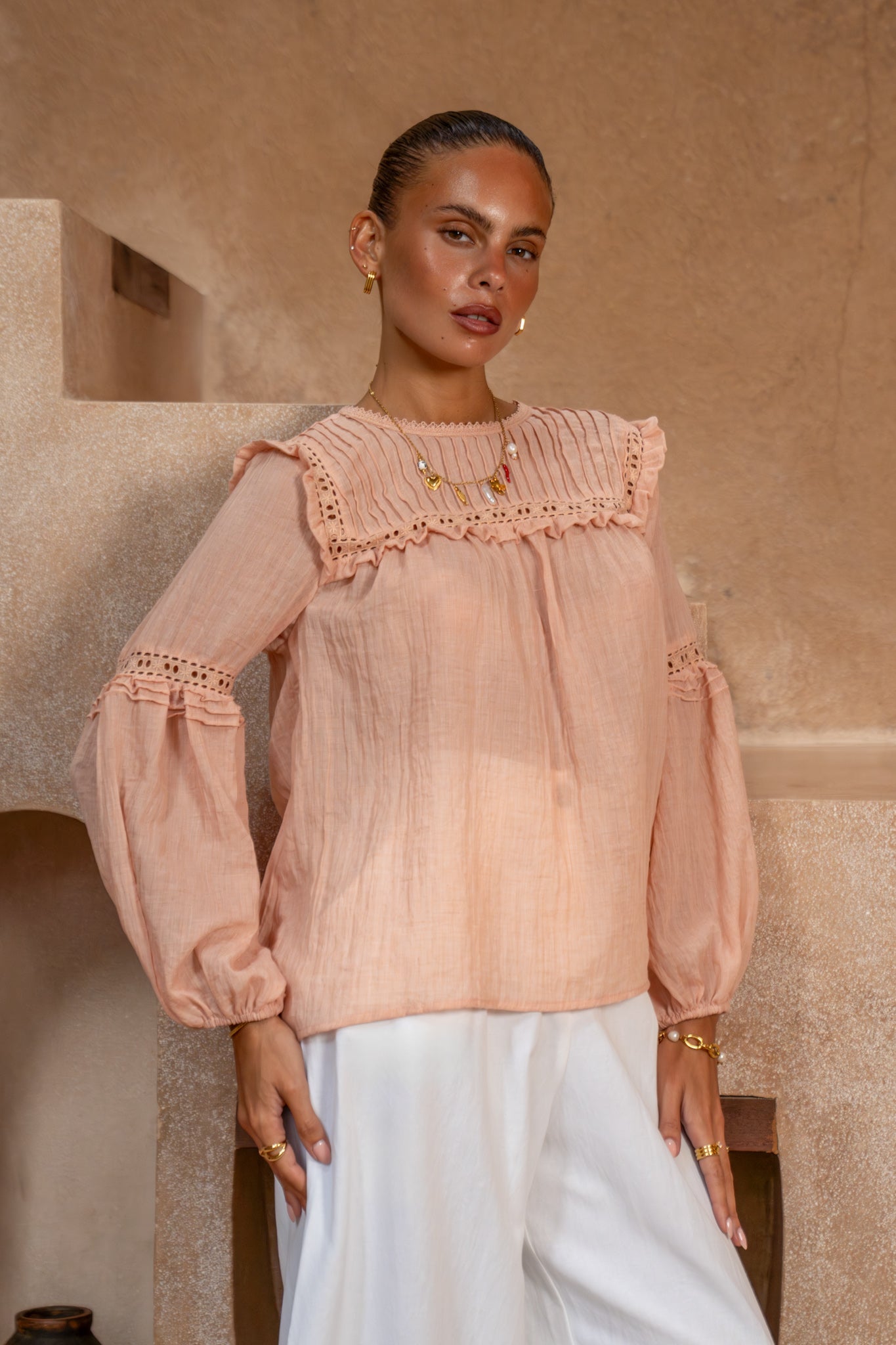 Heychic Haidyn Lace and Frill Top (Pink)