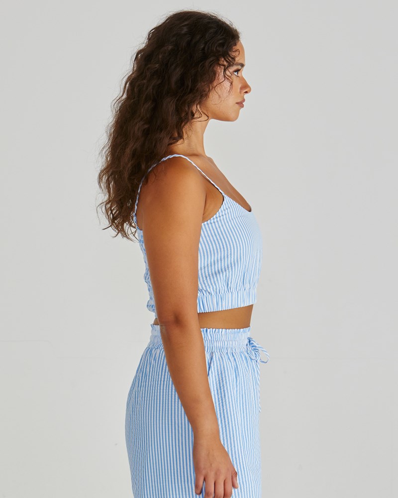 Sass Clothing Alani Shirred Bralette (Blue White Stripe)