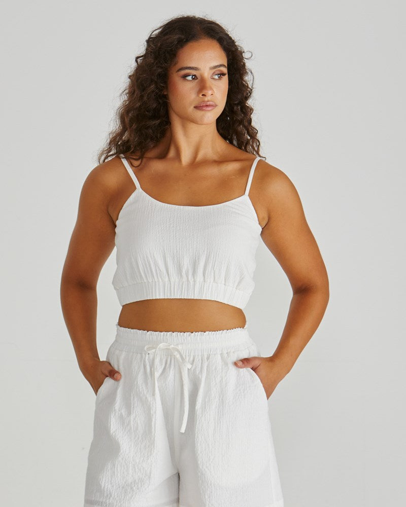 Image of T-Shirts. Product name - Alani Shirred Bralette White in White colour by brand - Sass Clothing