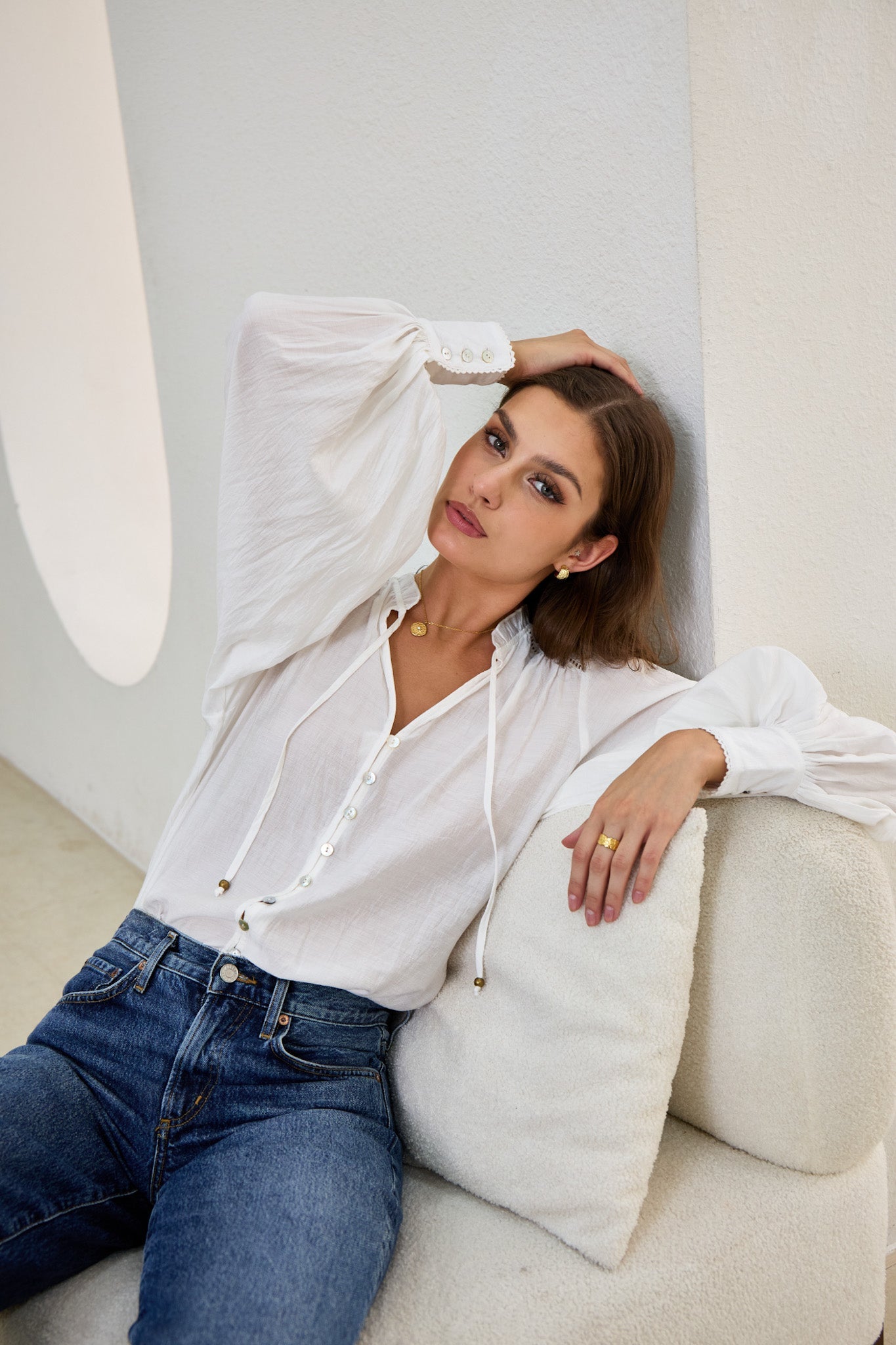 Heychic Carissa Balloon Sleeve Blouse (White)