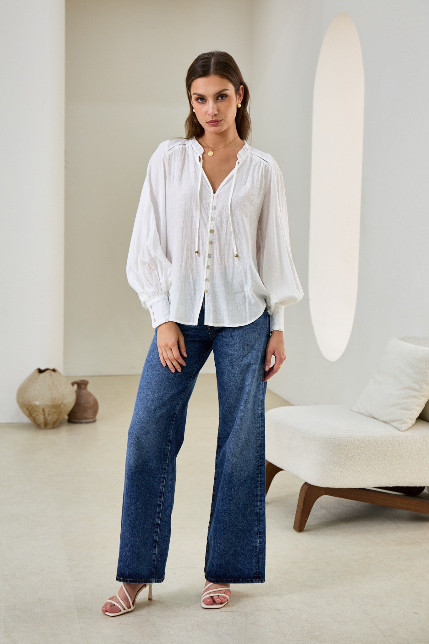 Heychic Carissa Balloon Sleeve Blouse (White)