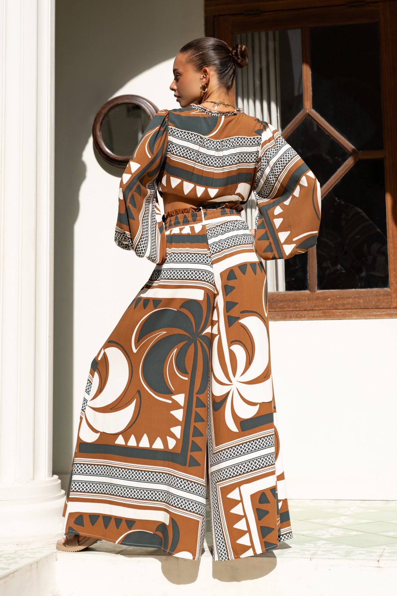 Heychic Wina Tropical Wide Leg Pants (Brown)