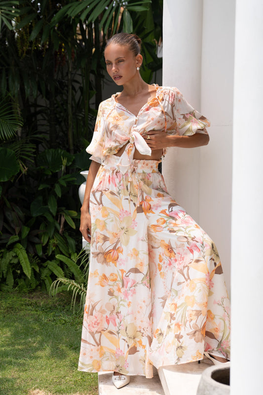 Heychic Lillian Floral Wide Leg Pants (Orange)