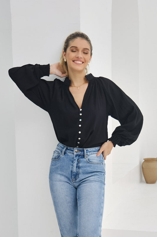Heychic Erisa Balloon Sleeve Blouse (Black)