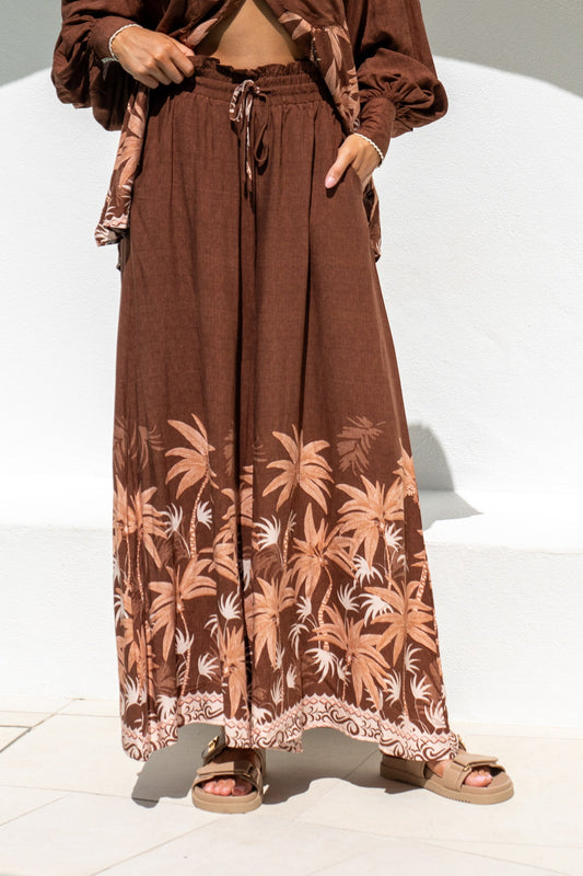 Heychic Eriselle Tropical Wide Leg Pants (Brown)