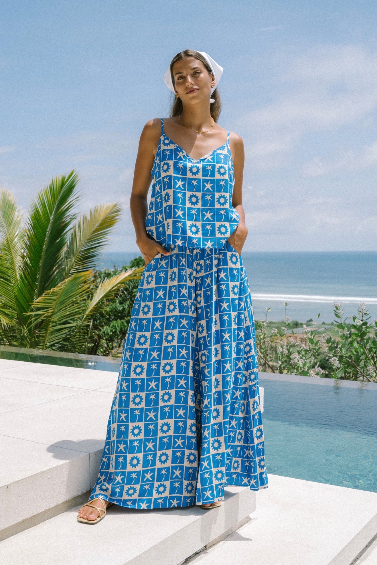 HEYCHIC Oliana Blue Tile Cami Top (Tropical)