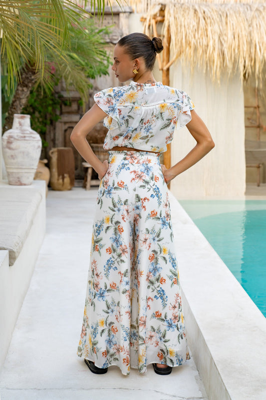 Heychic Bonnie Multicolour Floral Wide Leg Pants (Multi)