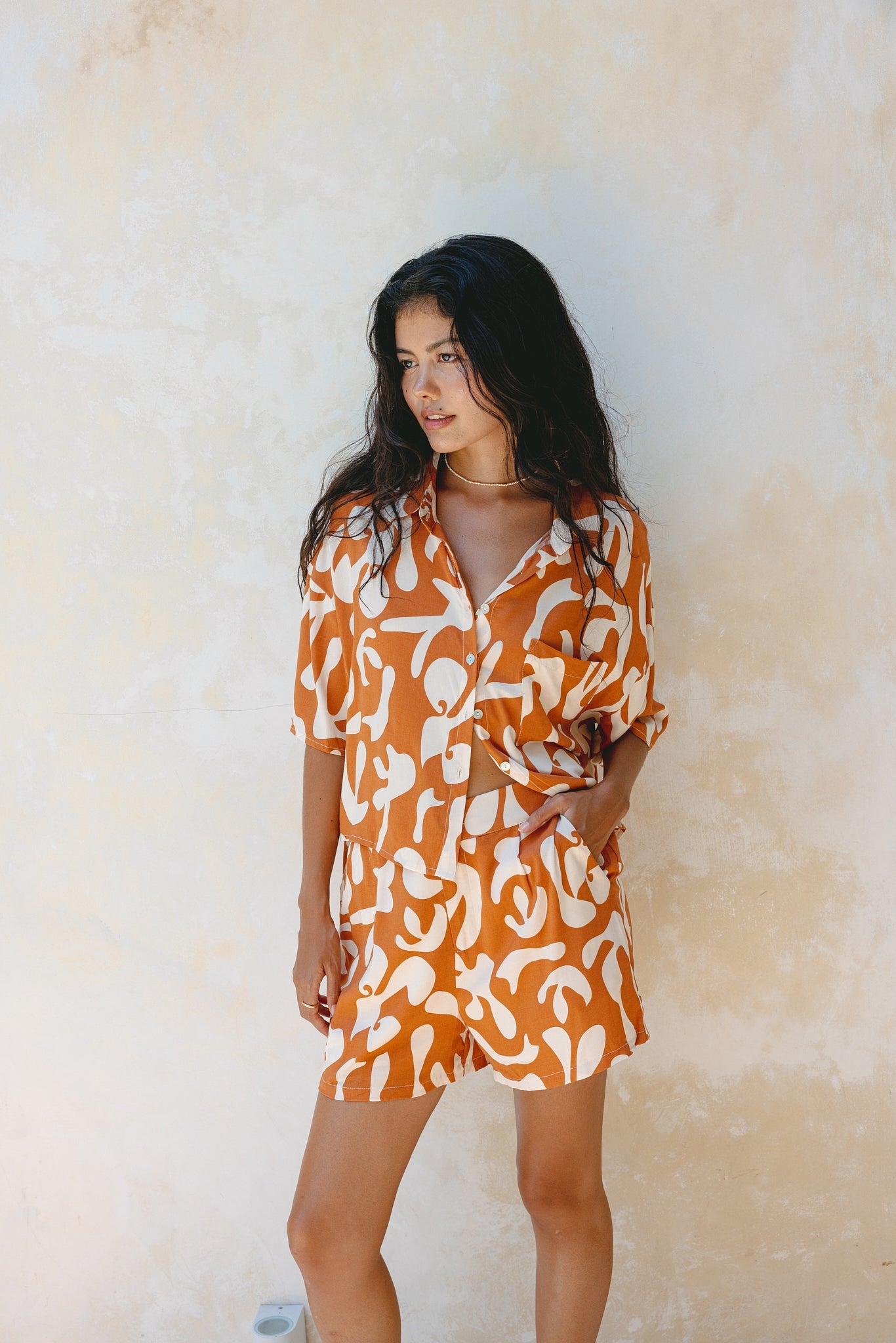 Heychic Solange Rust Abstract Boxy Shirt (Orange)