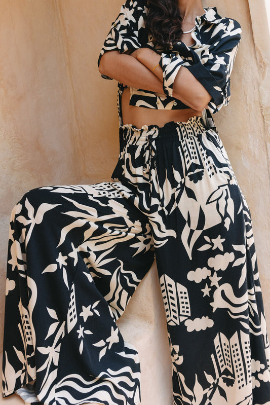 Heychic Cali Abstract Wide Leg Pants (Black)