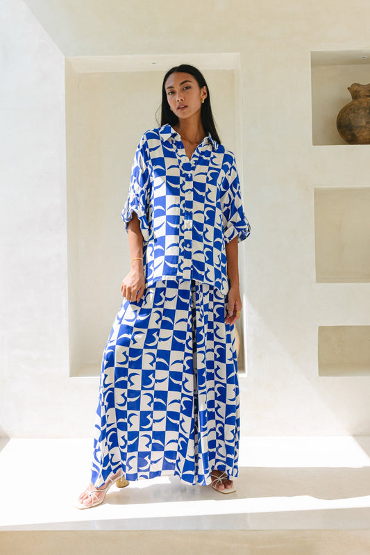 Heychic Nysa Geo Tile Oversized Shirt (Blue)