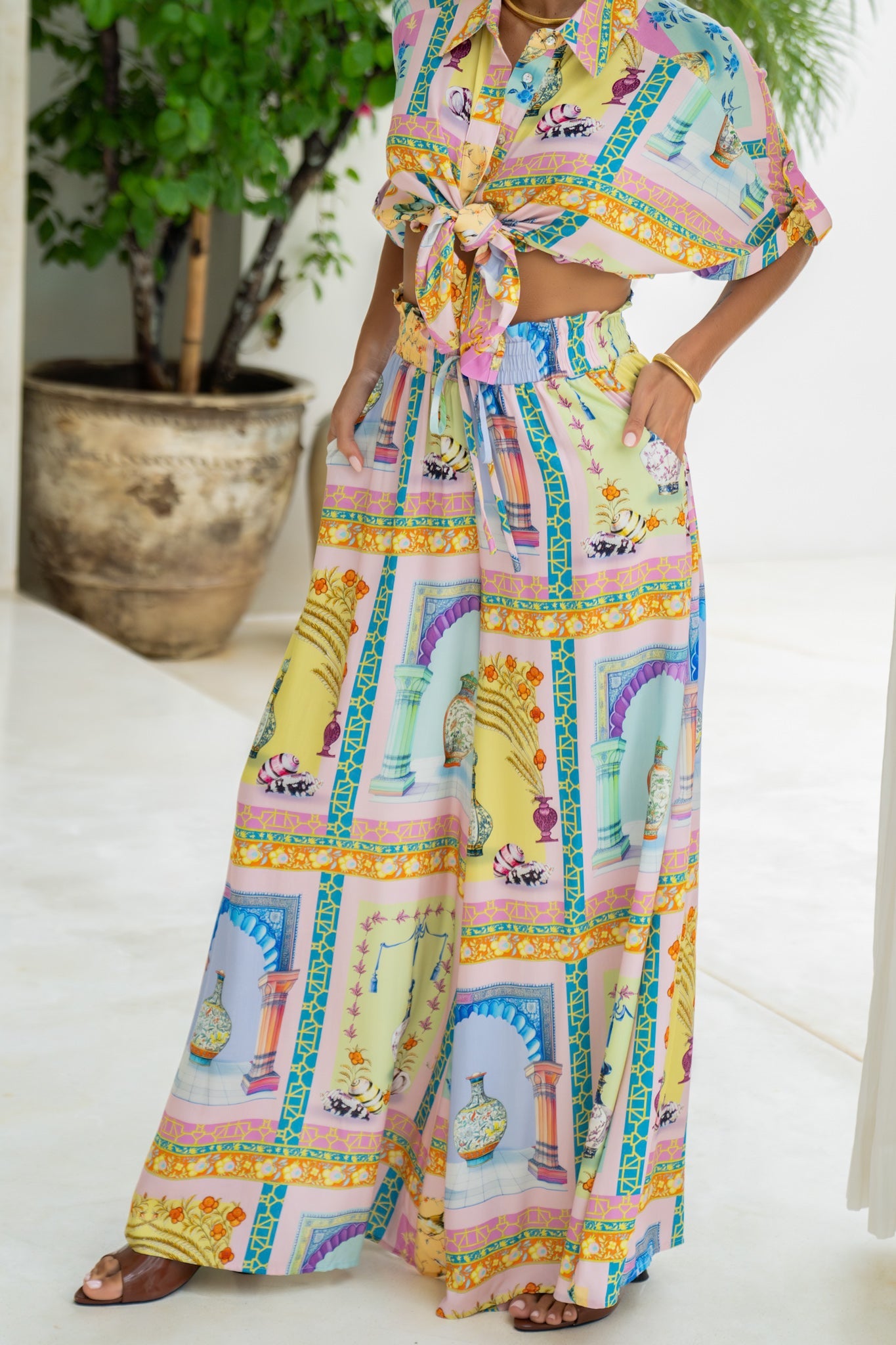 Heychic Ambrosia Multicolour Abstract Wide Leg Pants (Multi)