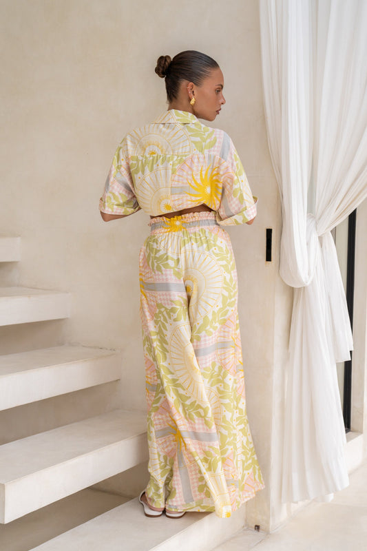 Heychic Aurea Pink Abstract Wide Leg Pants (Yellow)