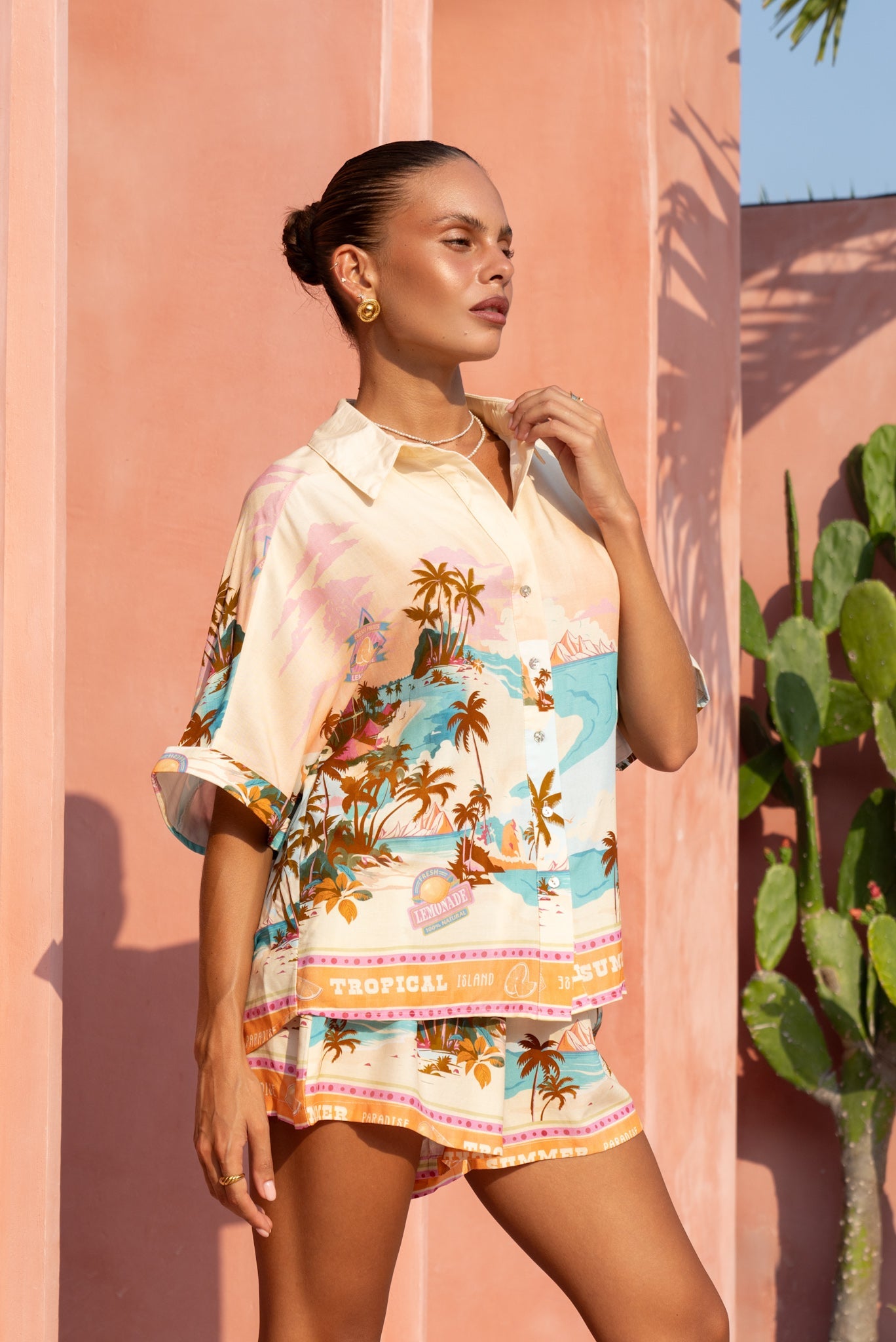 Heychic Summer Pink Tropical Shirt (Orange)