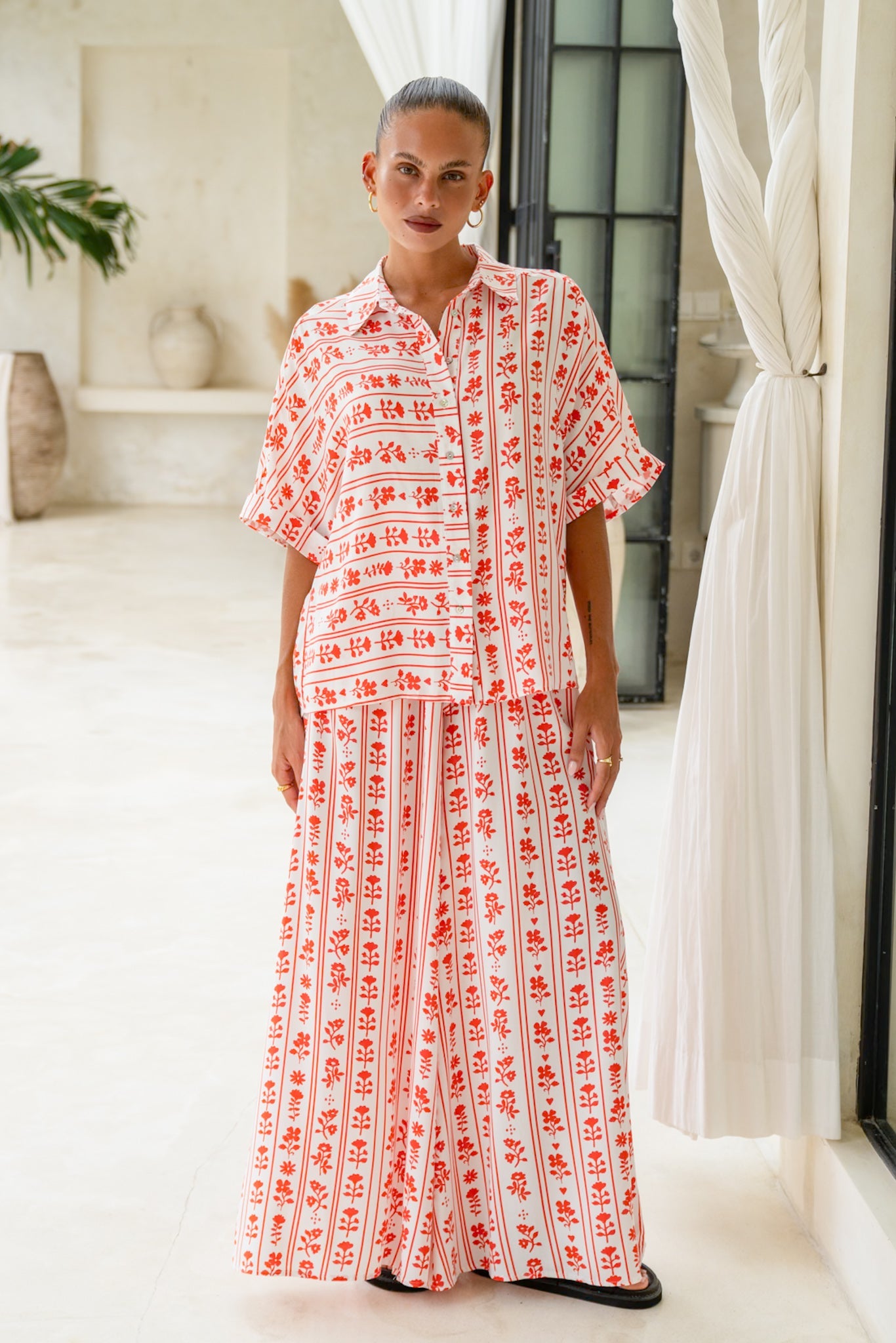 Heychic Rosaia Red Boho Shirt (Floral)