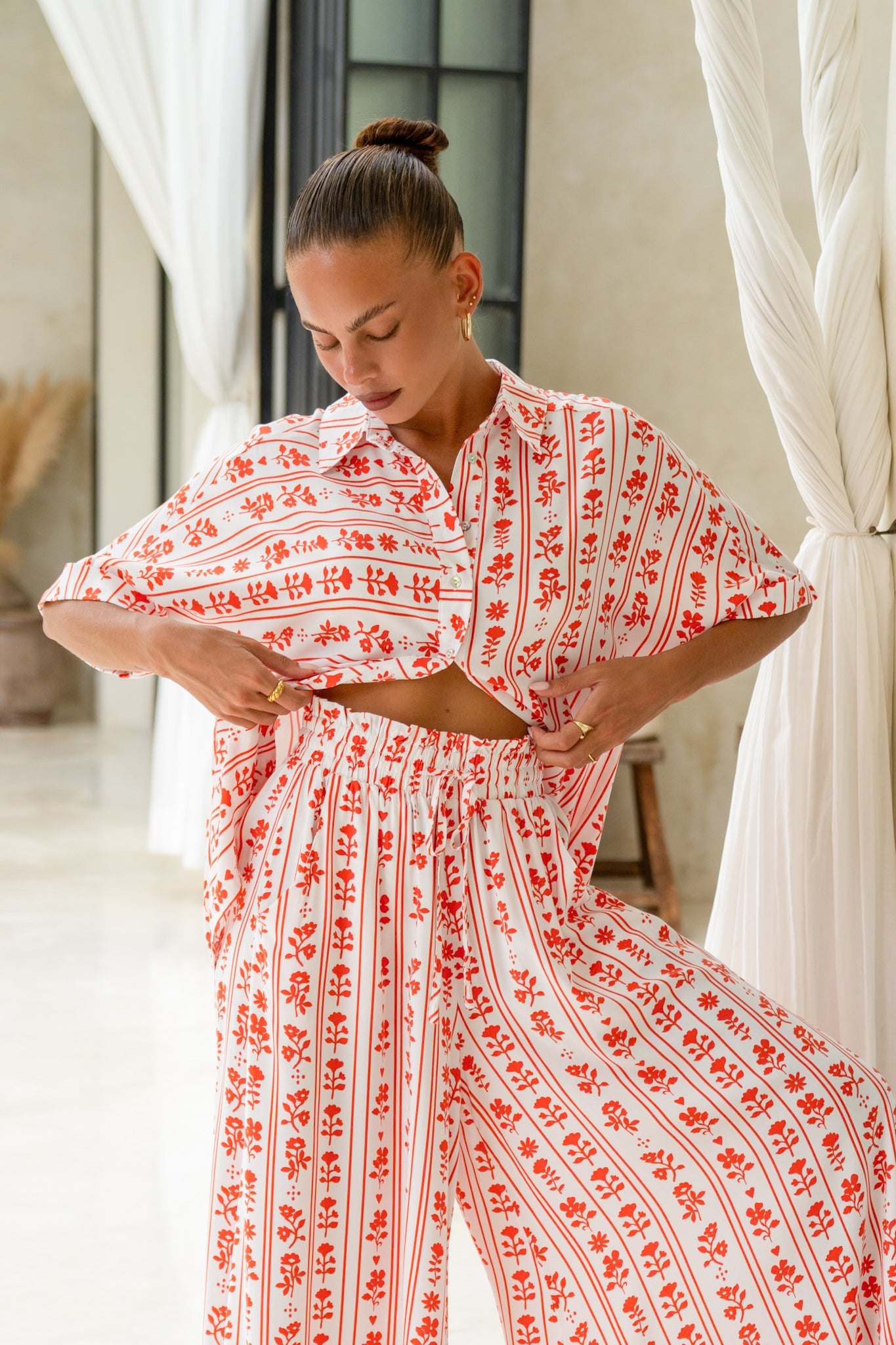 Heychic Rosaia Red Boho Shirt (Floral)