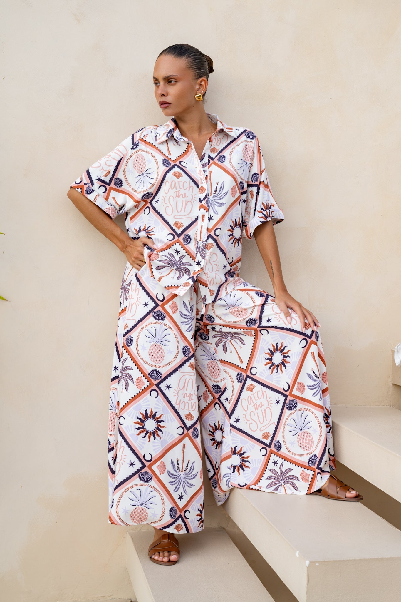 Heychic Kalani Abstract Tile Shirt (Brown)