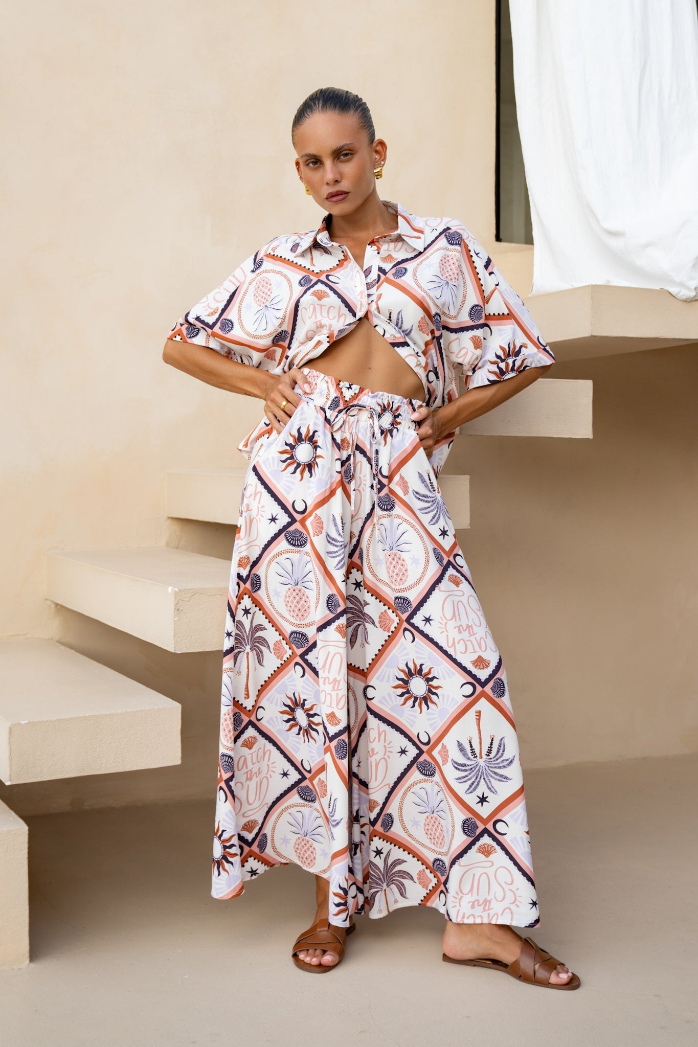 Heychic Kalani Abstract Tile Shirt (Brown)