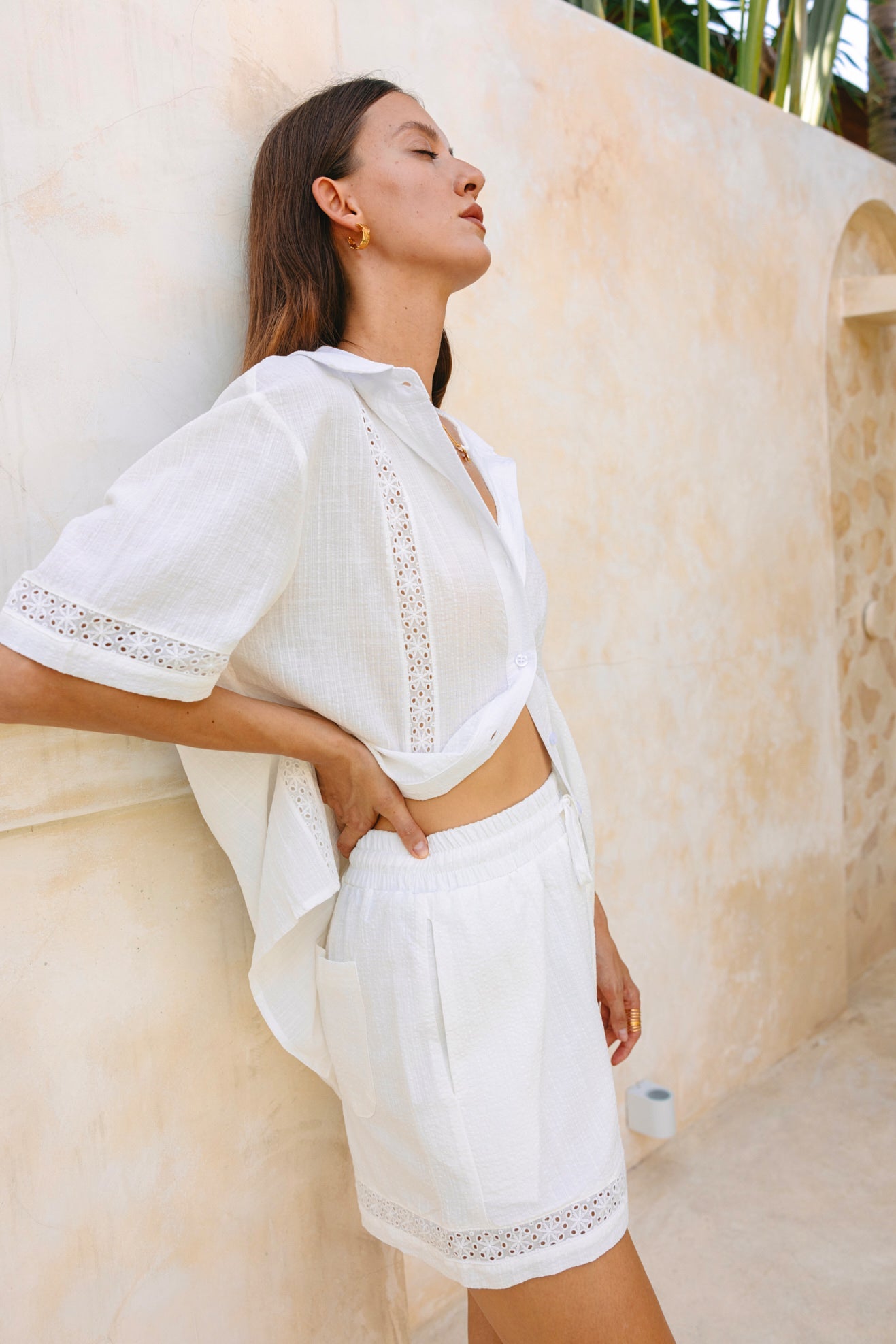 Heychic Esme White Broderie Boxy Shirt (Floral)