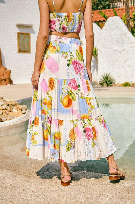 Heychic Tutti Tropical Tiered Maxi Skirt (Blue)