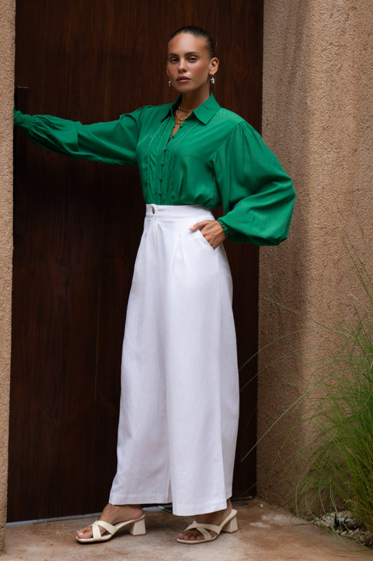 Heychic Rochelle Cupro Balloon Sleeve Blouse (Green)