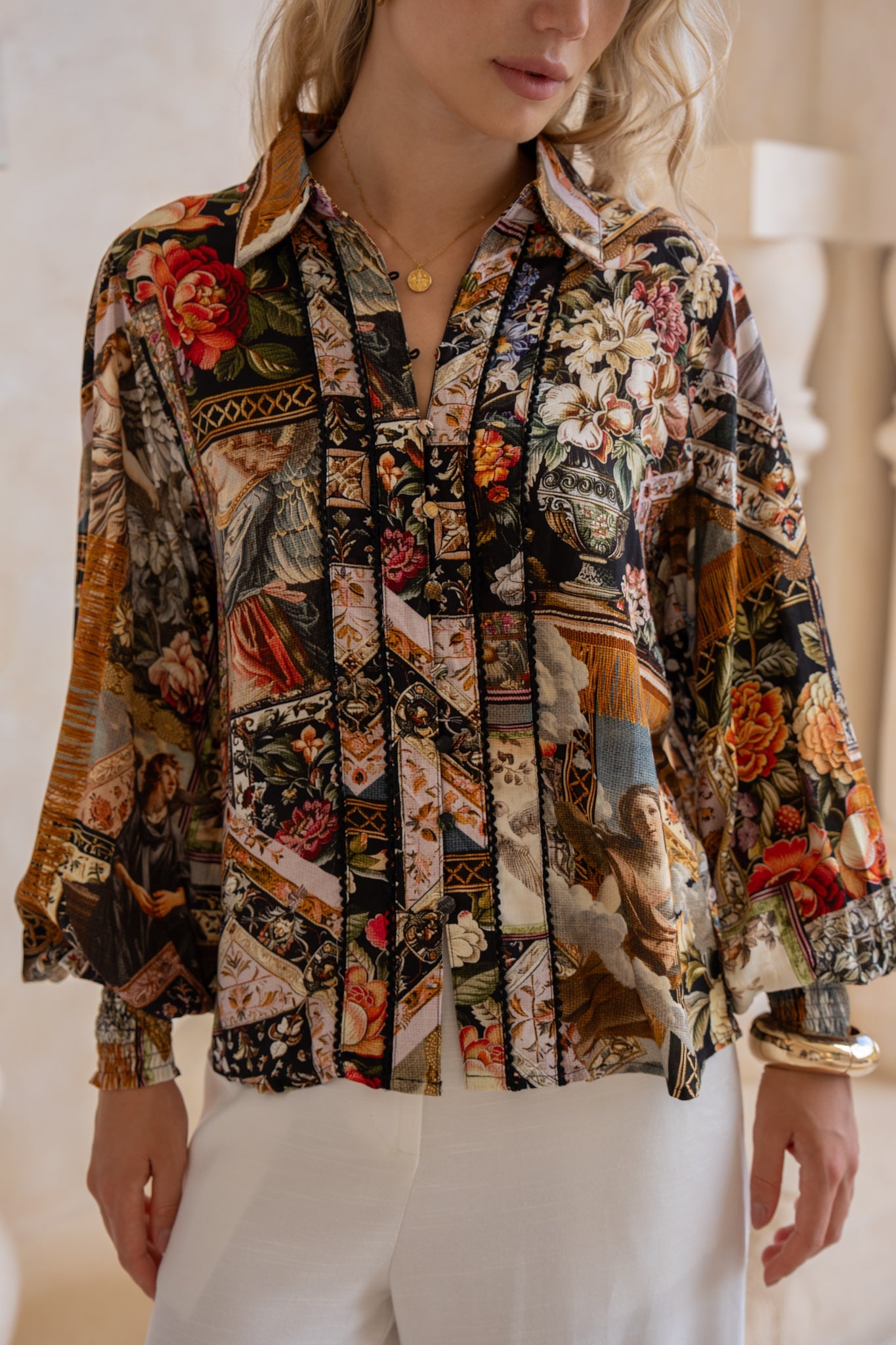 Heychic Alessia Abstract Balloon Sleeve Blouse (Black)