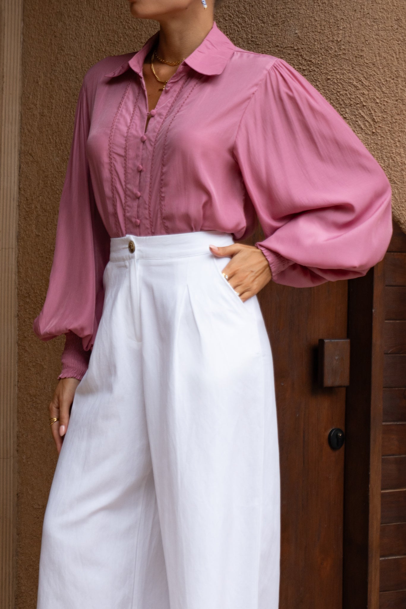 Heychic Rochelle Berry Cupro Balloon Sleeve Blouse (Pink)