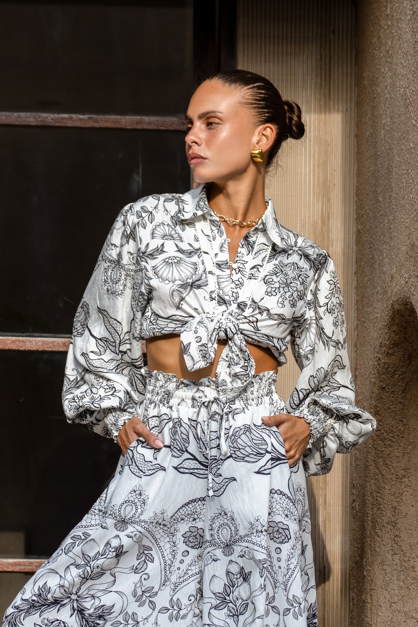 Image of Blouses. Productname: Adeline Black Floral Balloon Sleeve Blouse in Black colour by brand - Heychic