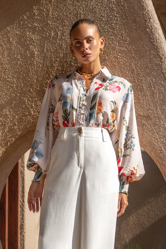 Image of Blouses. Productname: Joyce Multicolour Floral Balloon Sleeve Collared Blouse in Floral colour by brand - Heychic