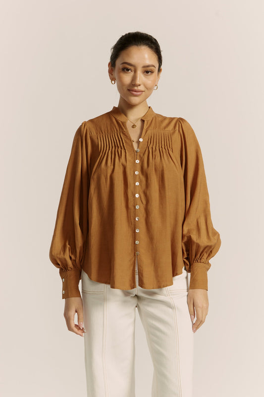 Heychic Moira Balloon Sleeve Blouse (Tan)