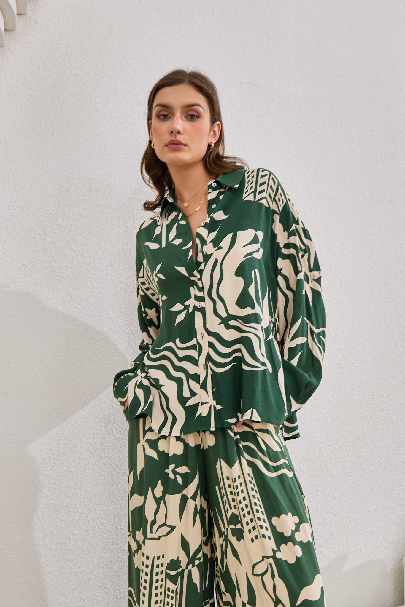 Heychic Cali Abstract Long Sleeve Shirt (Green)