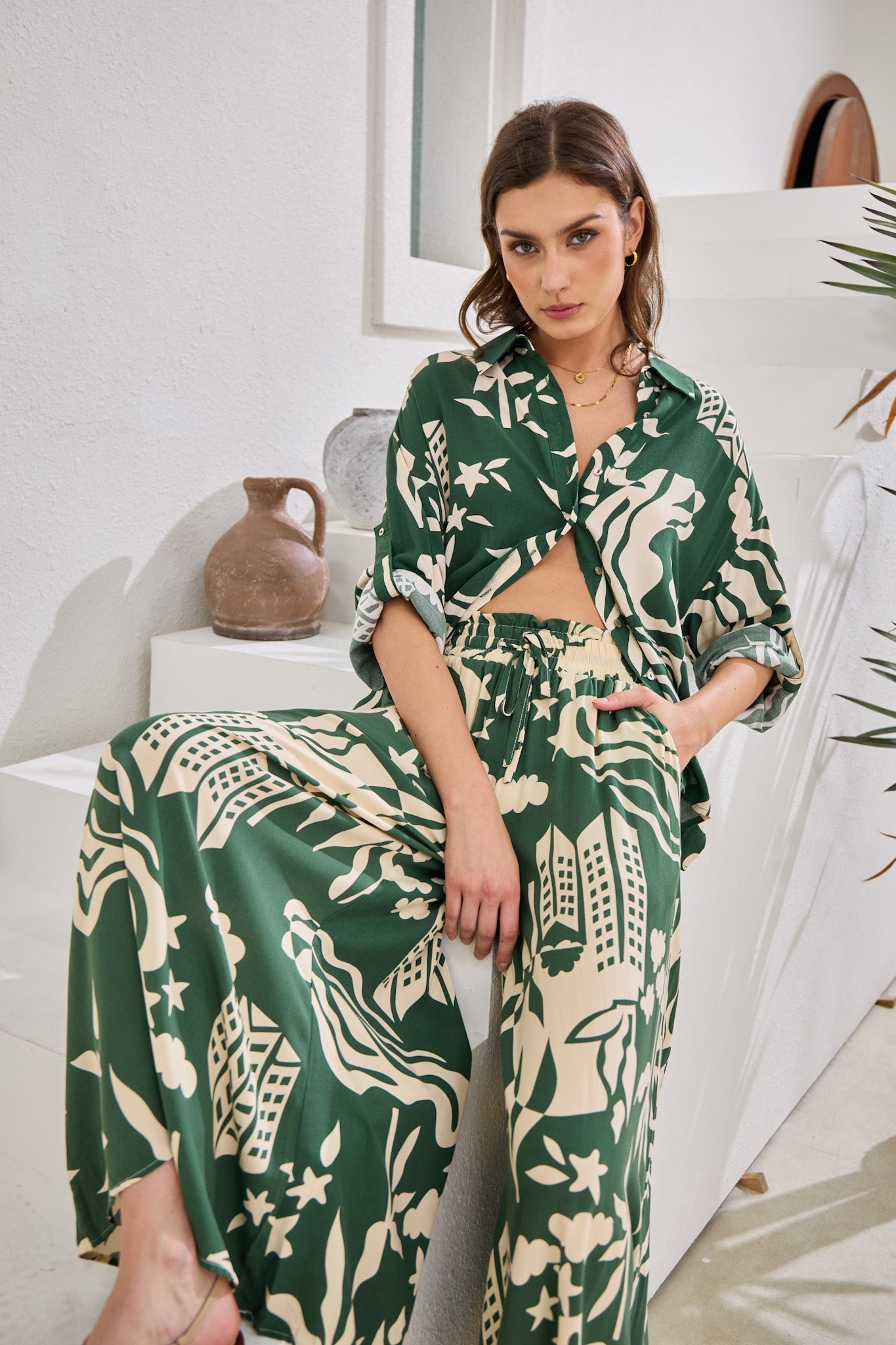 Heychic Cali Abstract Long Sleeve Shirt (Green)