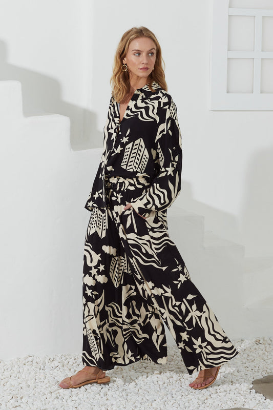 Heychic Cali Abstract Long Sleeve Shirt (Black)