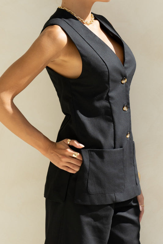 Heychic Keke Linen Blend Vest (Black)