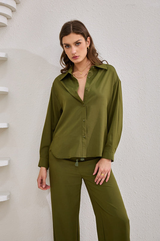 Heychic Page Green Cupro Shirt (Khaki)