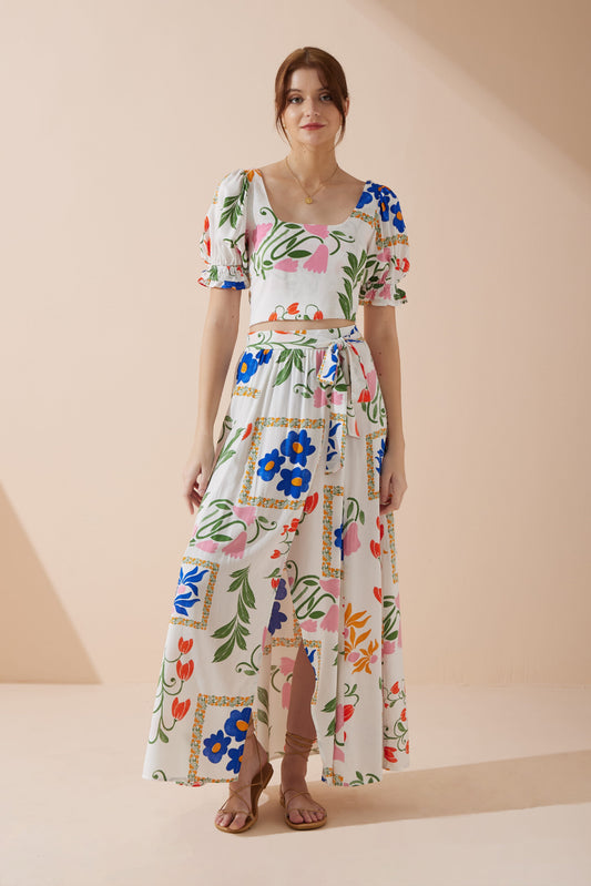 Heychic Calantha Multicolour Puff Sleeve Crop Top (Floral)