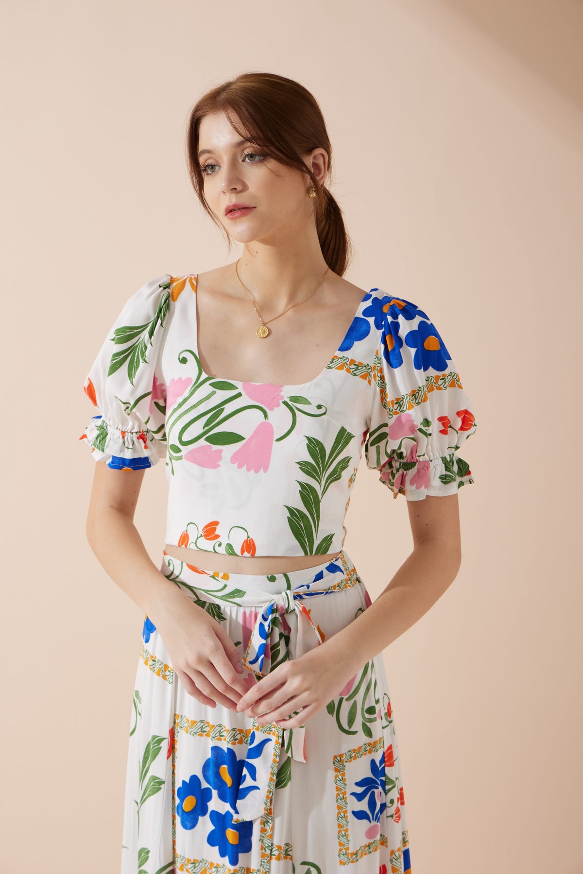Heychic Calantha Multicolour Puff Sleeve Crop Top (Floral)