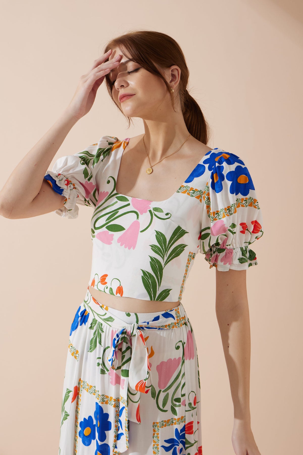 Heychic Calantha Multicolour Puff Sleeve Crop Top (Floral)