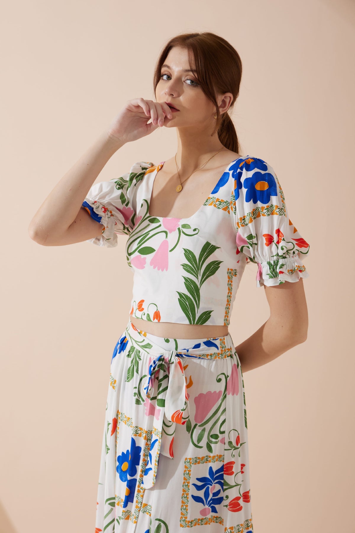 Heychic Calantha Multicolour Puff Sleeve Crop Top (Floral)
