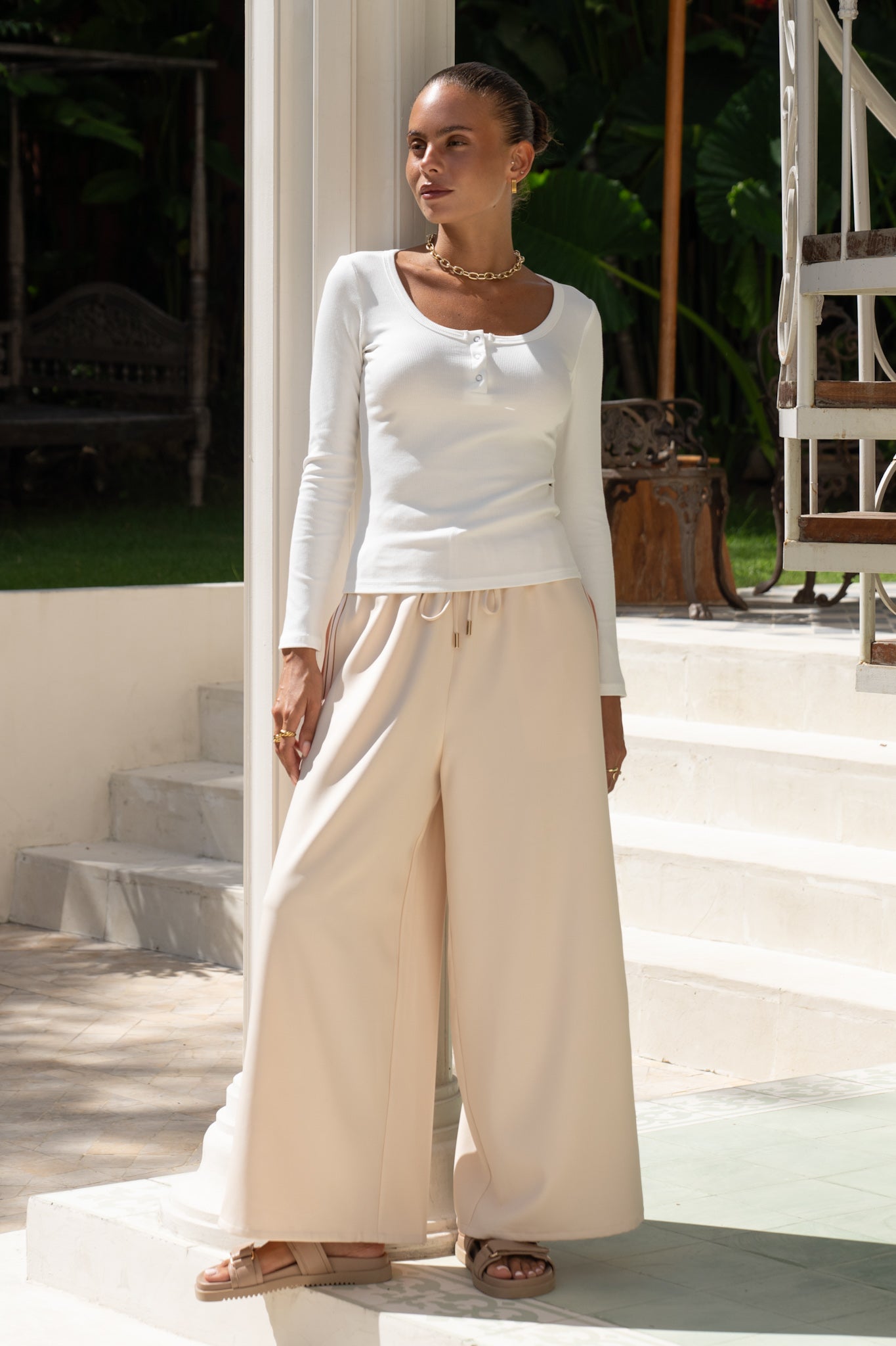 Heychic Zane Contrast Stripe Pants (Beige)