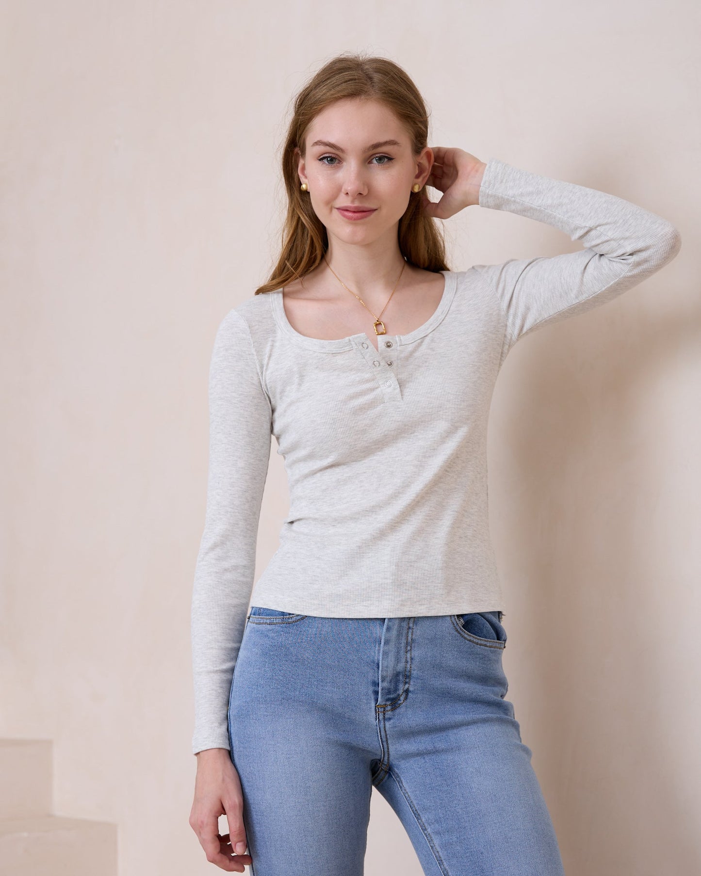 Heychic Ada Ribbed Long Sleeve Top (Grey)