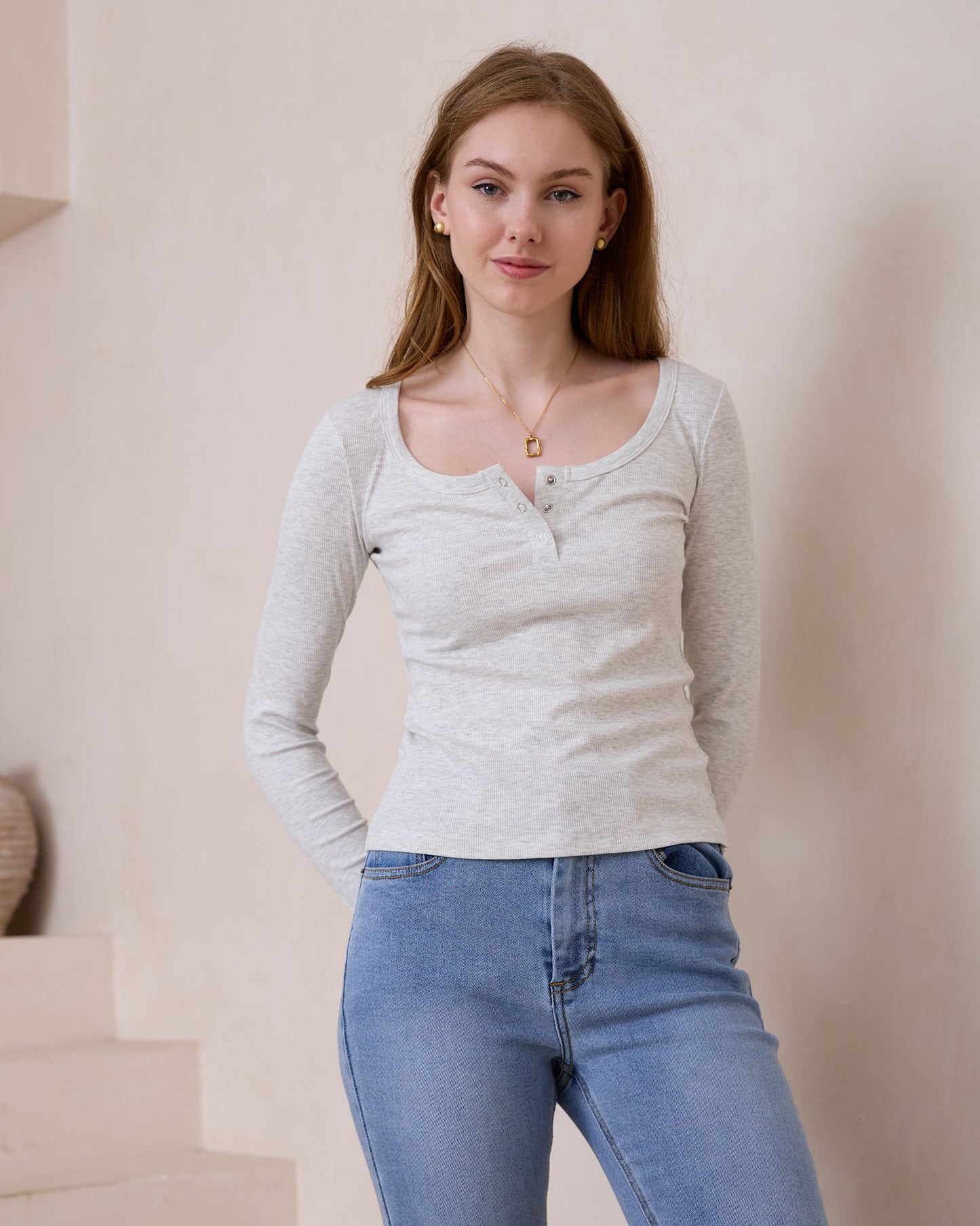 Heychic Ada Ribbed Long Sleeve Top (Grey)