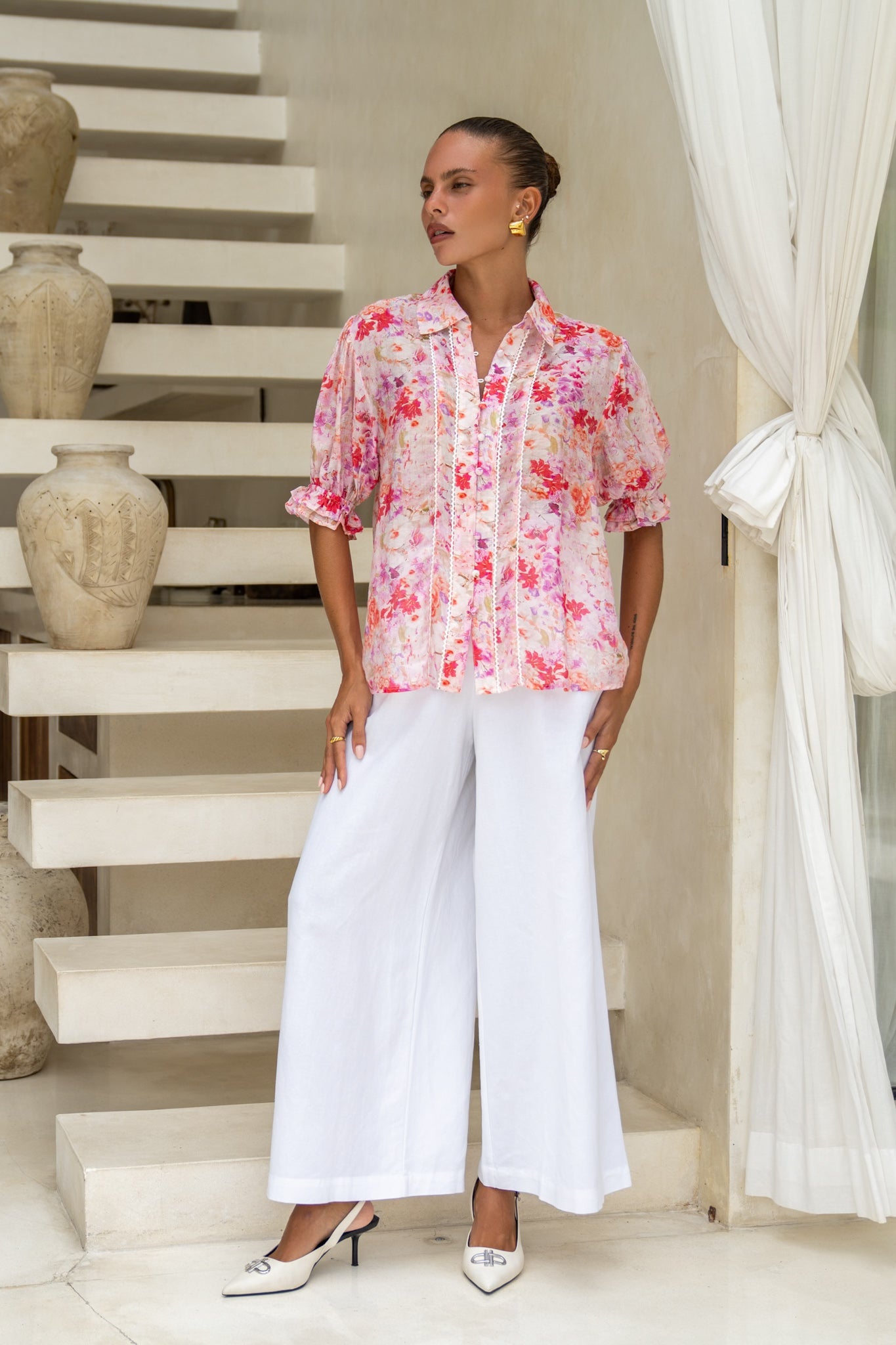 Heychic Florella Pink Puff Sleeve Blouse (Floral)