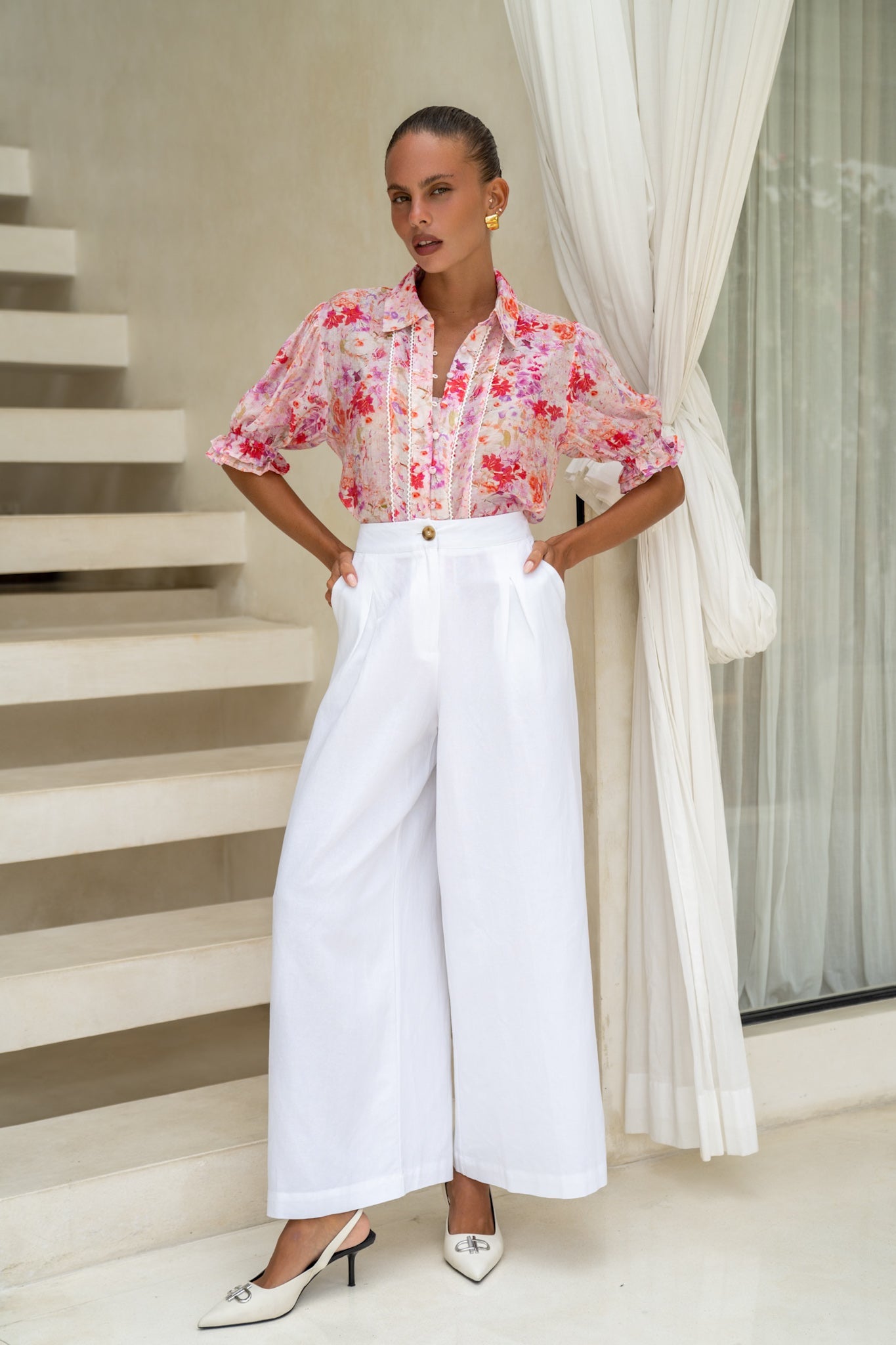 Heychic Florella Pink Puff Sleeve Blouse (Floral)