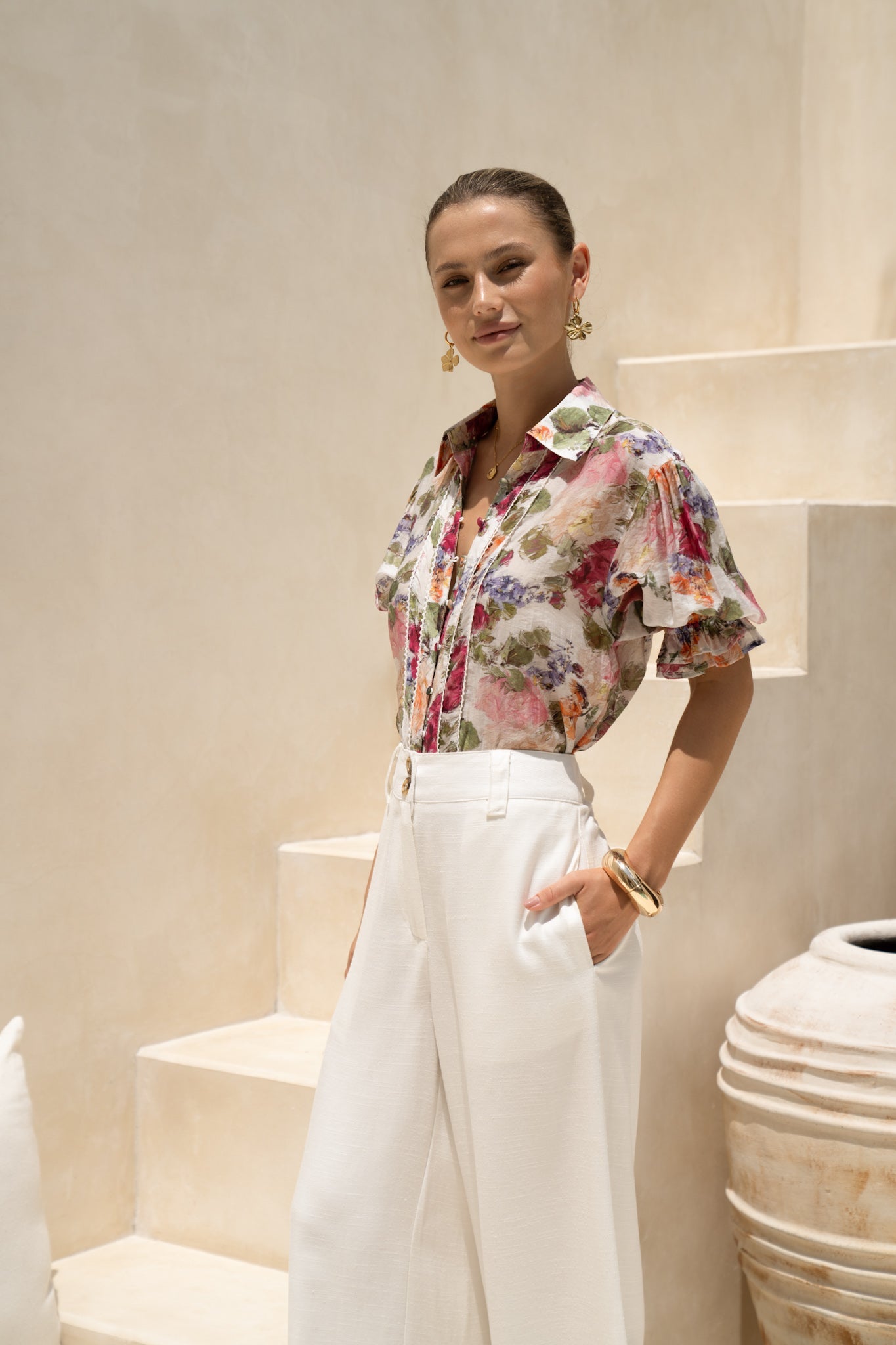 HEYCHIC Alba Pink Puff Sleeve Blouse (Floral)