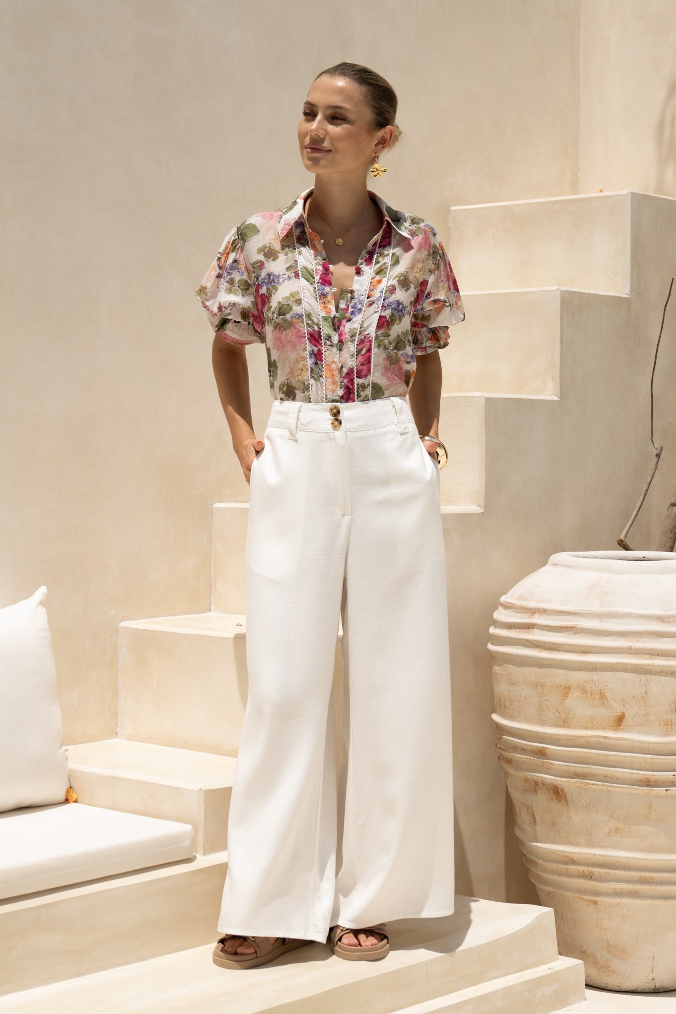 HEYCHIC Alba Pink Puff Sleeve Blouse (Floral)
